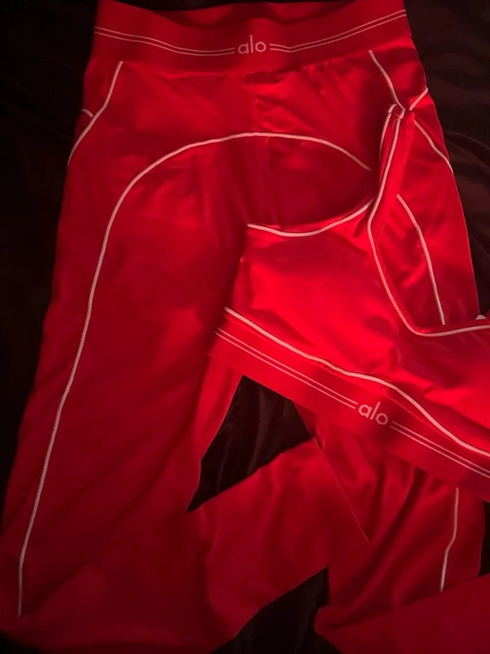 ALO Yoga Red Leggings with White Contrast Piping